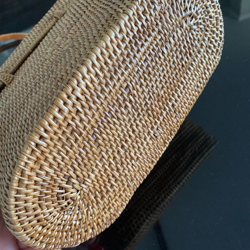 Mango rattan crossbody bag like new, beige with leather strap