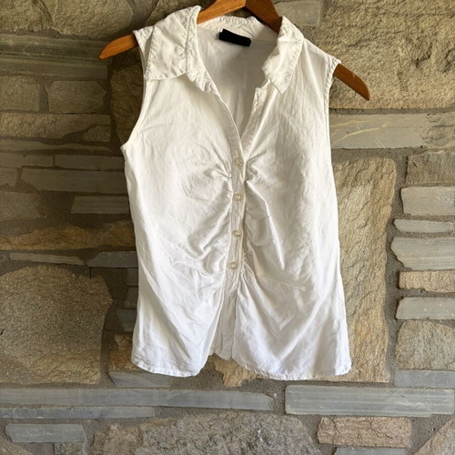 Vintage K.O.M.B.I. World Ruched Sleeveless Linen Blend Top like new, white