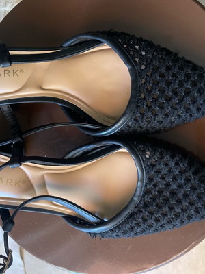 Slingback pumps Primark used, woven fabric design, faux leather details