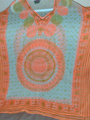 Transparent kaftan orange green one size like new
