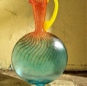 Vintage KOSTA BODA Kjell Engmann Bon Bon Orange Blue Art Glass Carafe SIGNED