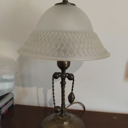Table lamps used, set of two with metal base and glass shade