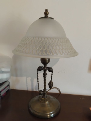 Table lamps used, set of two with metal base and glass shade