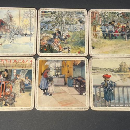 Vintage coasters set of 6 with Carl Larsson artwork, like new