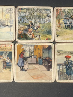 Vintage σουβέρ σετ 6 τμχ με έργα Carl Larsson, σαν καινούργιο