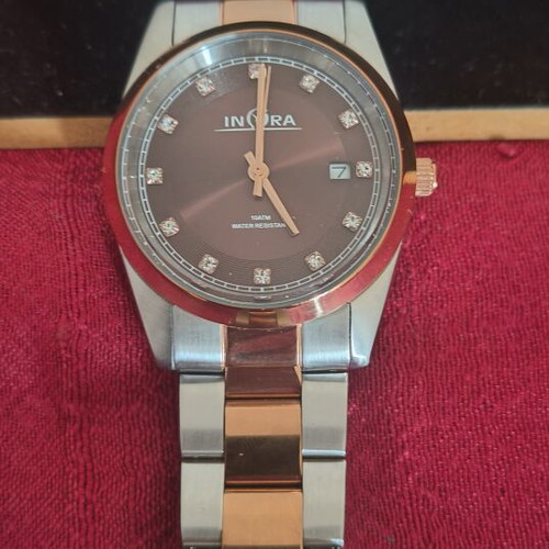 Inora ladies two tone stainless steel bracelet watch with crystals like new