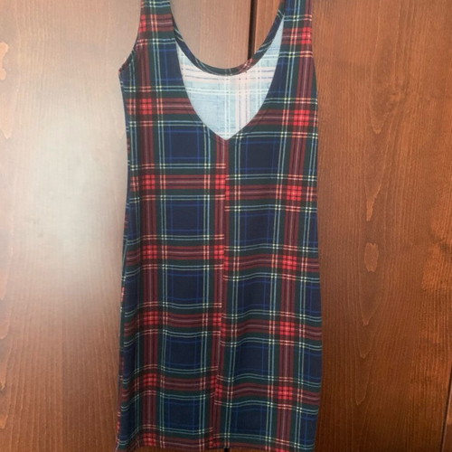 Checked dress like new with back opening, size S