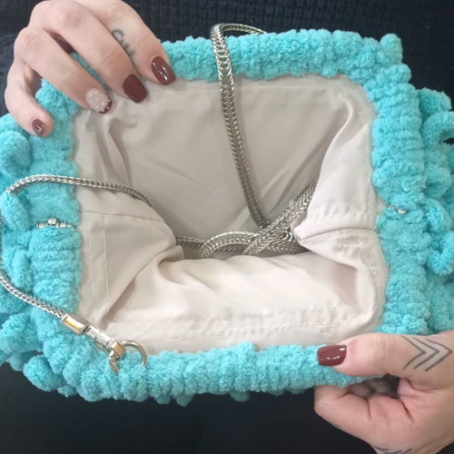 Handmade Puffy Shoulder Bag 20cm with Metal Frame