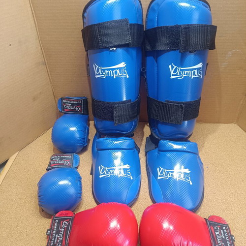 Olympus Sport Kids Karate and Taekwondo Shin Guards and Gloves Set used