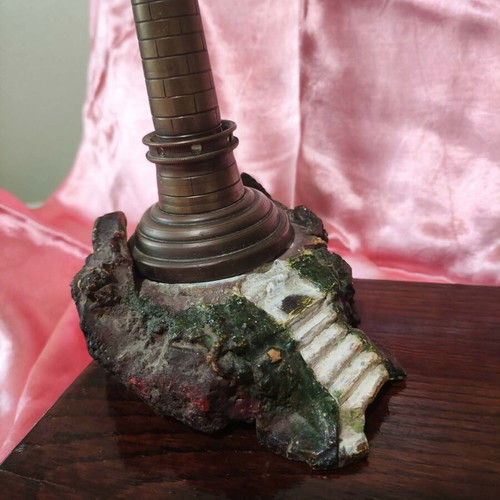 Vintage handmade brass lighthouse table lamp with photo frame
