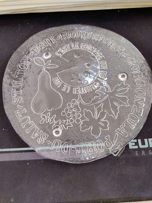 Vintage glass cheese platter 1970 used, Ice Glass by Eva Englund