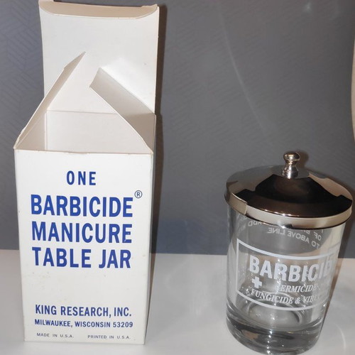 Barbicide glass disinfectant jar 120ml with stainless steel lid new