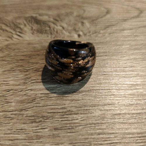 Vintage handmade Murano Glass ring new, black with gold aventurina