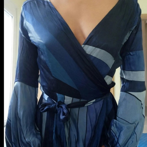 Zara blue satin midi wrap dress like new, size M