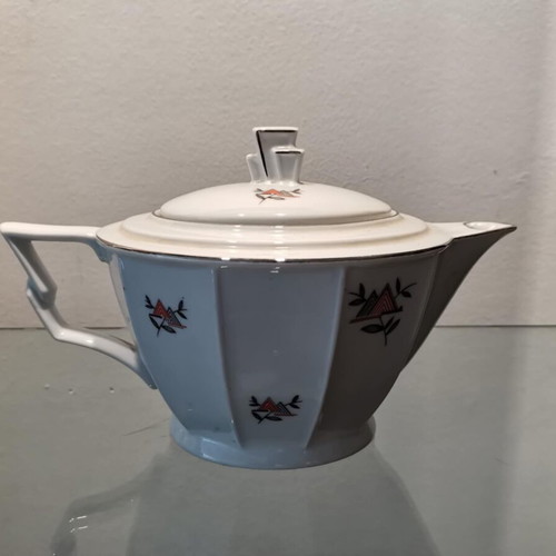 Art Deco teapot used, porcelain with geometric design