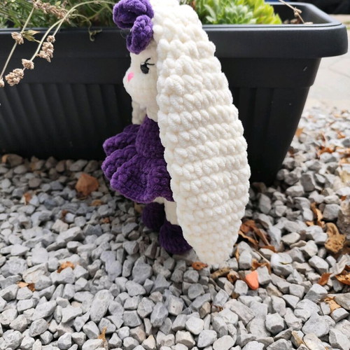 Handmade plush bunny 27 cm new with purple dress