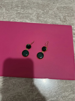 Handmade earrings new with gold tone and dark green details