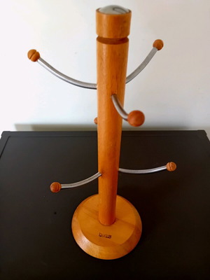 Wooden cup holder with inox elements like new, height 36 cm