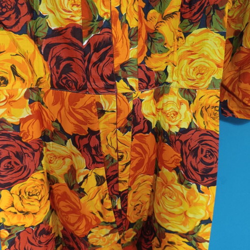 60s vintage floral A-line dress used, orange and red, size L