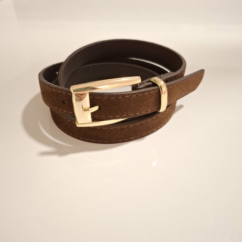 Thin women's belt dark brown with gold buckle new
