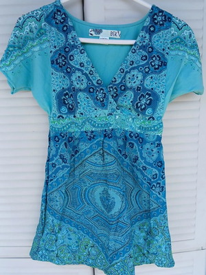 Bershka Y2K empire boho top, turquoise and blue
