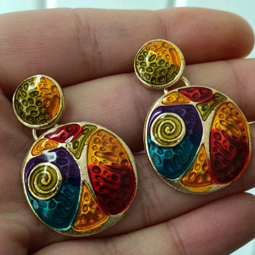 Women's earrings artistic embossed hammered mosaic enamel new