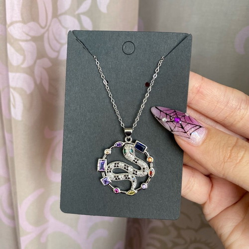 Steel necklace with snake and colorful rhinestones new
