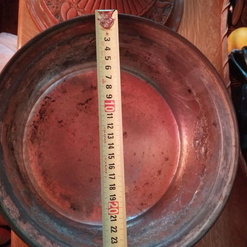 Carved antique pot with copper plating and tin lining
