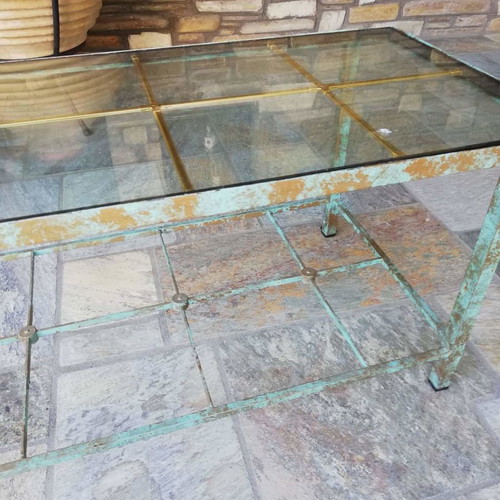 Coffee table with technique and double glass with kaiti, new