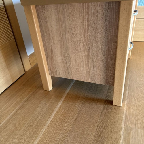 Wooden nightstands with two drawers, oak color, set of 2