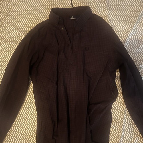 Fred Perry checkered shirt, black, size M L