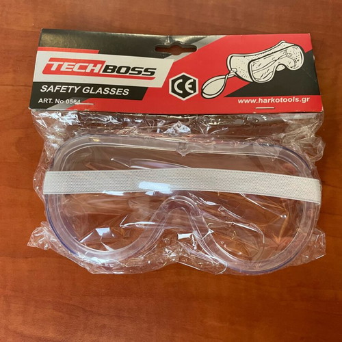 Safety glasses for work with transparent polycarbonate lenses and support strap