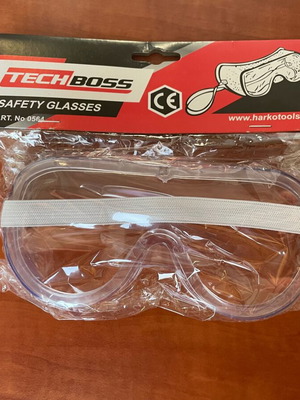 Safety glasses for work with transparent polycarbonate lenses and support strap