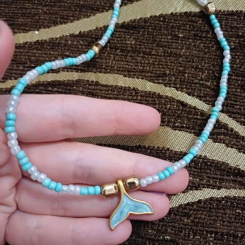Handmade turquoise necklace-bracelet with mermaid tail Sirena Ariel new