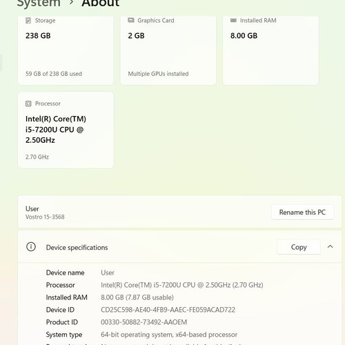 Laptop Dell i5 7200U 7ης γενιάς σαν καινούργιο με SSD 250GB και Radeon R5 M420