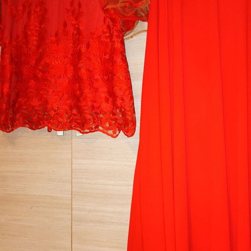 Abiye set new No50 coral with fitted skirt and embroidered blouse