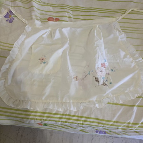 Kitchen apron with handmade embroidery cream color