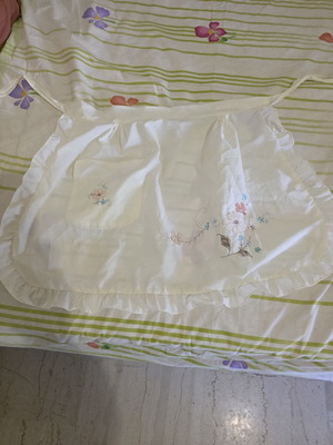 Kitchen apron with handmade embroidery cream color
