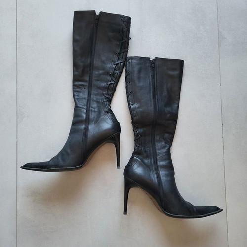 Leather high boots vintage Moustakis size 38 used, black