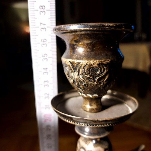Three-Arm Candlestick 925 Sterling Silver Used, Baroque Style