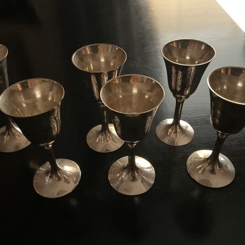 Silver-plated glasses used, set of 6 with engraved designs