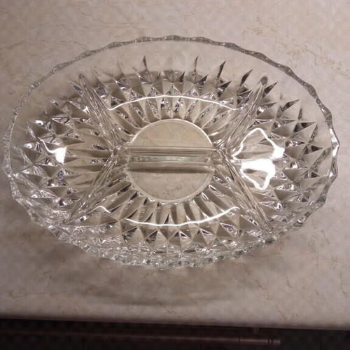 Glass oval platter like new for nuts with compartments