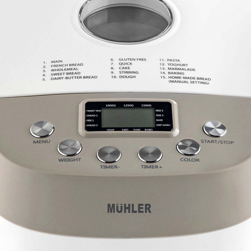 Muhler MBM-1509 Bread Maker new, two kneading paddles, white-gray