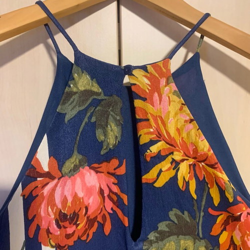 Zara dress used, long satin navy blue with colorful flowers