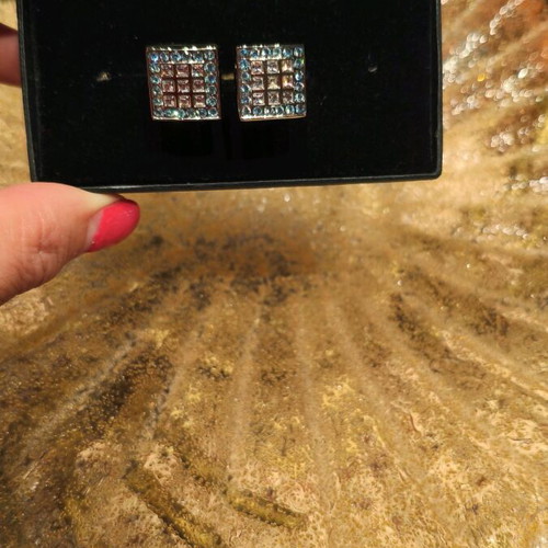 Napoleone men's cufflinks square shape with turquoise and white stones like new