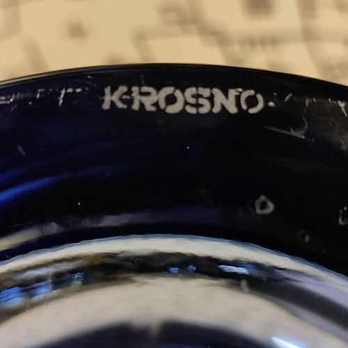 KROSNO LSA glass vase like new, set with two cobalt blue ashtrays