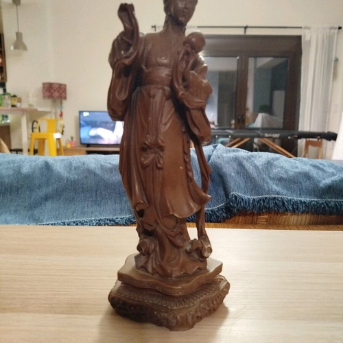 Guanyin Chinese deity used with glued head and broken scepter