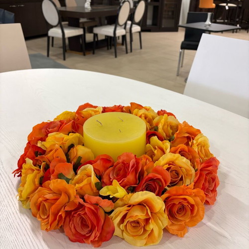 Decorative wreath with flowers and candle new