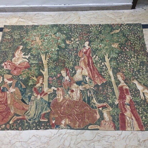 French tapestry used, large medieval-style replica