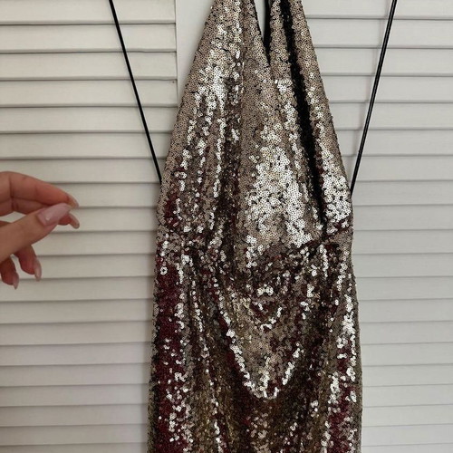 Mini dress draped gold sequin used, size S